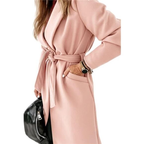 Womens Classic Coat Lapel Collar Open Front Light Pink - Picture 3 of 5